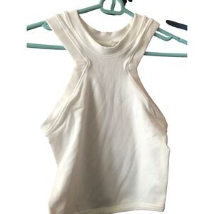 Happily Grey cream Ribbed High Neck asymmetrical Tank Top M/L NWT *flawed*